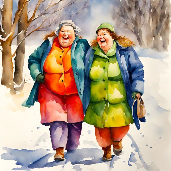 2 gesellige Damen beim Spaziergang im Schnee von De gezellige Dames