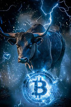 Bulls on lightning and Bitcoin by Poster Art Shop