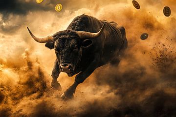 Stier tussen stof en munten van Poster Art Shop