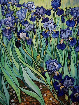 Irissen Schilderij | Fresh Dew on Blue Petals van I ❤ Bloemen