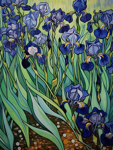 Irissen Schilderij | Fresh Dew on Blue Petals