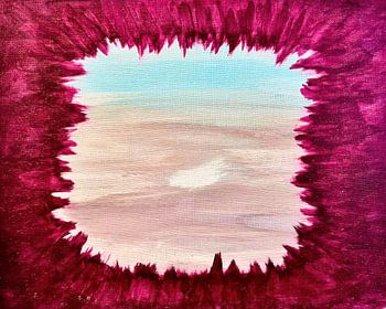Portal of Silence - Peinture abstraite en magenta foncé et beige