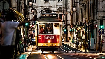 Historic tram at night by insideportugal