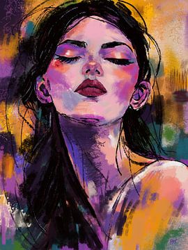 Violet Mystery - Abstract Vrouwenportret in Paars en Oker