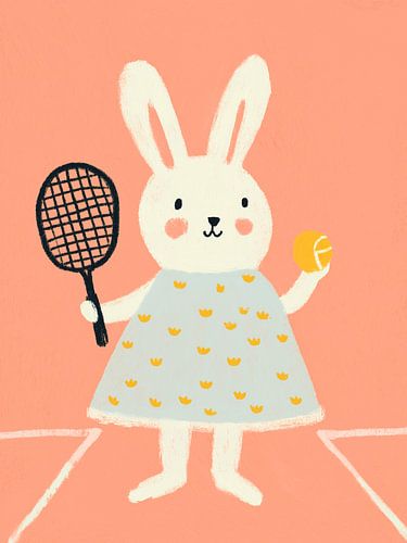 Tennis Bunny – Speels konijntje-atleet kinderkamer