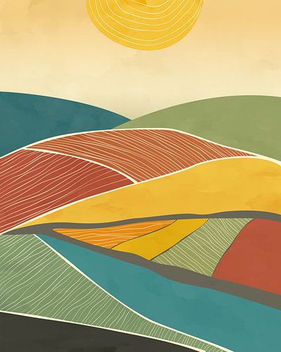 Velden in de zon minimalistisch landschap