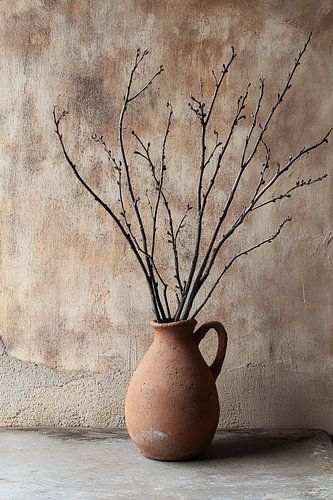 Aardewerken vaas met takken