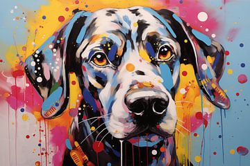 Wunderschöner Hund im Mixed-Media-Pop-Art-Stil