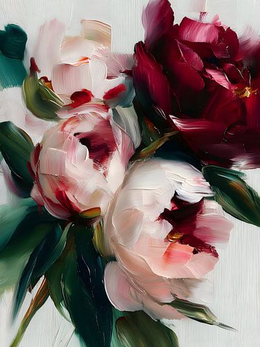 Peinture florale représentant des pivoines