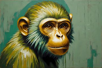 Ausdrucksstarker digitaler Affe mit Goldglanz von De Muurdecoratie