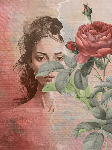 Romantic Botanical Portrait of a Woman with a Red Rose by Studio Pieternel
