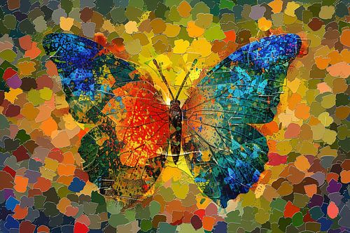 Abstracte kleurrijke vlinder met herfstbladeren