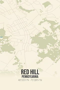 Vintage landkaart van Red Hill (Pennsylvania), USA. van MijnStadsPoster