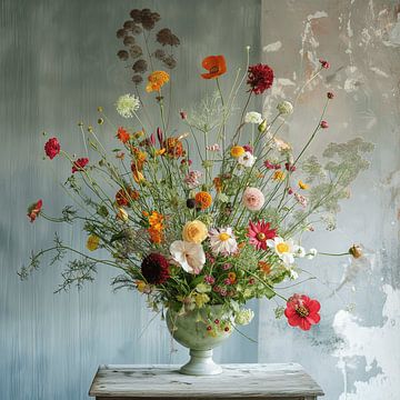 Wilder Blumenstrauß in einer antiken Vase von Mel Digital Art