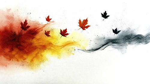 Esdoornbladeren in de rook van herfstkleuren