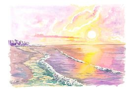 Ochtend en zonsopgang op het strand van de Middellandse Zee van Markus Bleichner