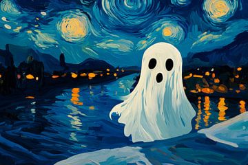 Ghost in front of a starry night sky by Poster Art Shop