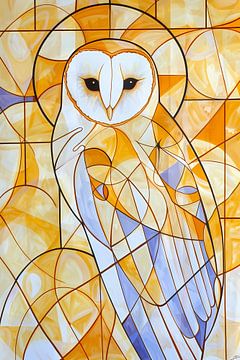 Geometrische uil schilderij in warme kleuren van Art & Soul Creations