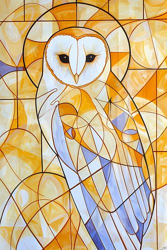 Tableau géométrique de hibou aux couleurs chaudes