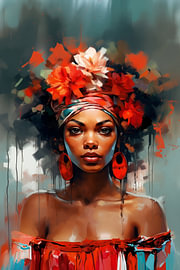 Schöne afrikanische Frau mit feurigem Blick von Steinfox Art