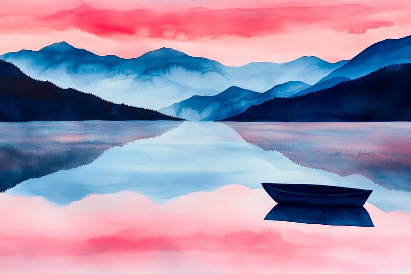 Tranquil lake with mountain landscape by Poster Art Shop