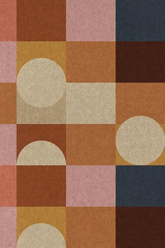 Retro geïnspireerde abstracte geometrische kunst in roze, geel, bruin, beige en blauw 1