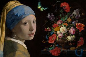 La fille à la perle avec papillon et fleurs sur Foto Amsterdam/ Peter Bartelings