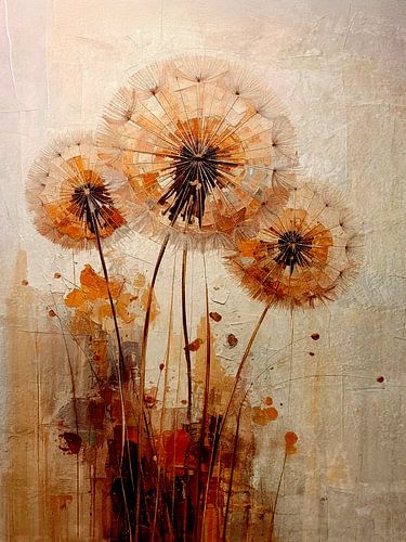 Botanische Illustratie. Abstracte pluisbollen in warme tinten