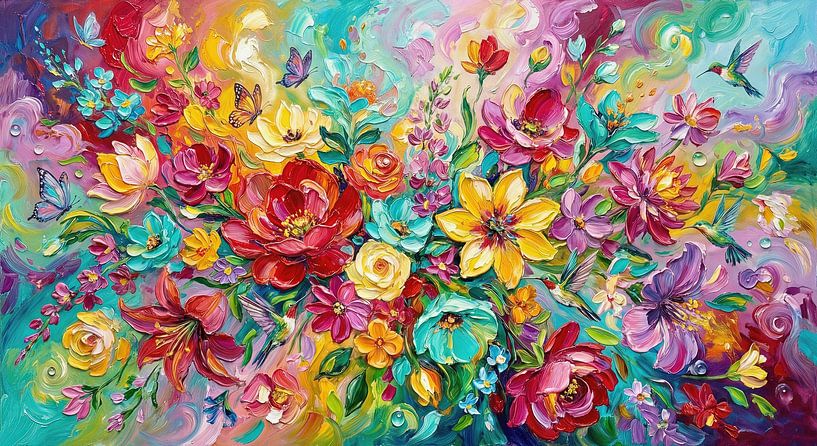 Peinture florale avec papillons et colibris par Markus Gann