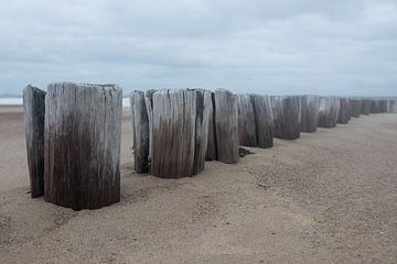 Brise-lames sur la plage de Cadzand, Zélande sur Marjolijn van den Berg