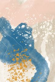 Festa uno. Modern abstract  in pink,  beige, white, blue and gold by Dina Dankers
