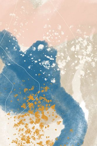 Festa uno. Modern abstract  in pink,  beige, white, blue and gold