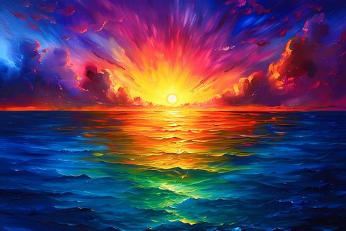 Kleurrijke zonsondergang boven kalme zee