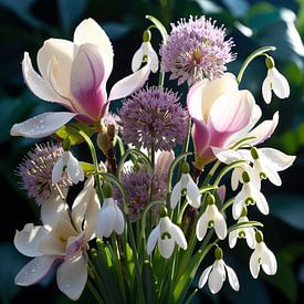 Spring awakening in delicate pink – magnolias and snowdrops in the dew by Ivy Shade English