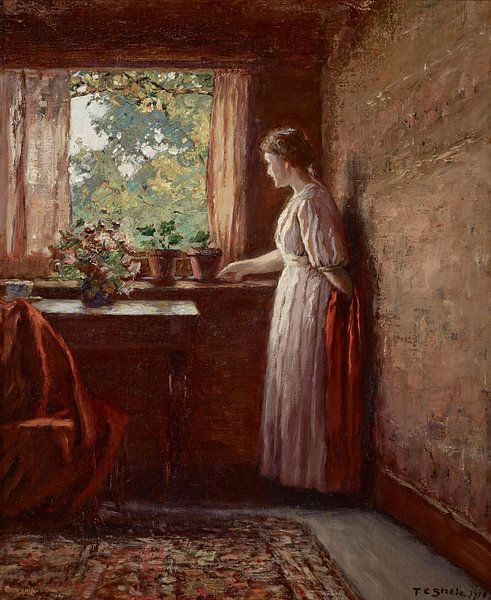 T C. Steele (American, 1847-1926)-The girl at the window by finemasterpiece