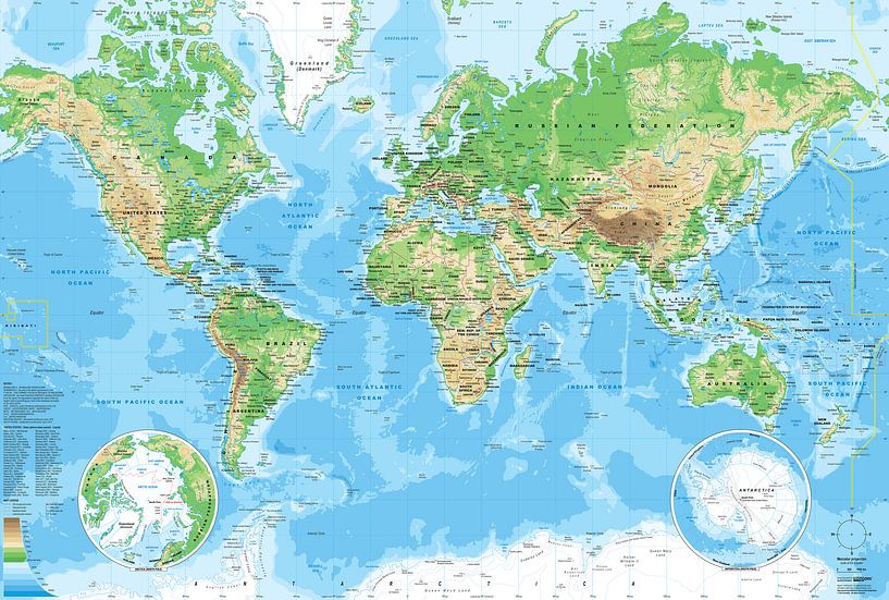 Wereldkaart, zoals je school had van MAPOM Geoatlas op canvas, behang meer