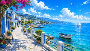 Mediterranean Cliffside Path Overlooking the Sea – Coastal Wall Art