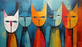 Abstract angry cats colourful panorama