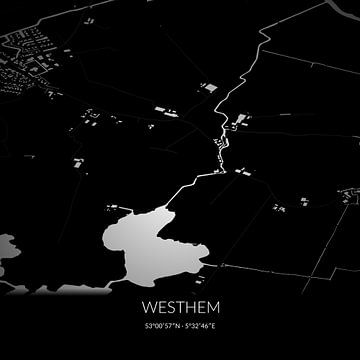 Zwart-witte landkaart van Westhem, Fryslan. van Rezona