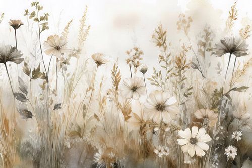 vintage field flowers in the field watercolour