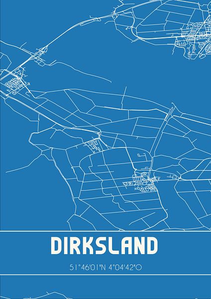Blauwdruk | Landkaart | Dirksland (Zuid-Holland) van Stad & Wand