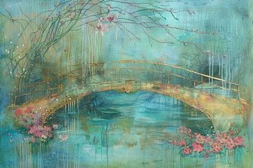 Painting, golden bridge, impressionism by Joriali Abstract