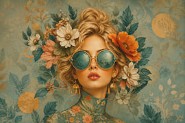 Botanische Diva – Retro-Frau mit Blumen von Rick van de Kraats