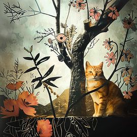 Botanical Cat art collage Interior decoration