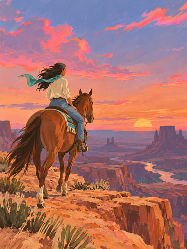 Cowgirl bij de canyon – Paardrijtocht bij zonsondergang