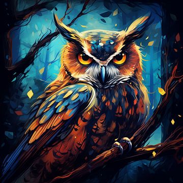 Owl blue/orange/brown by TheXclusive Art