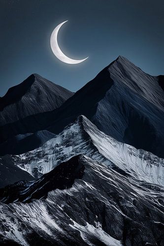 Paysage de montagne mystique sous la lune