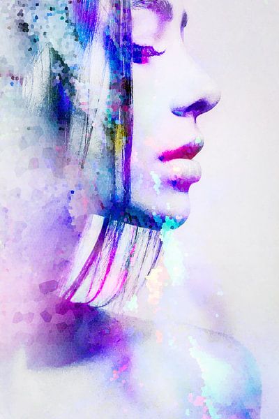 Portrait of a woman in Abstract Purple Pink Blue by Art By Dominic