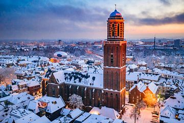 Zwolle Peperbus church tower during a cold winter sunset by Sjoerd van der Wal Photography