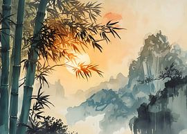 Serene Bamboo Landscape at Dusk by BRZ999